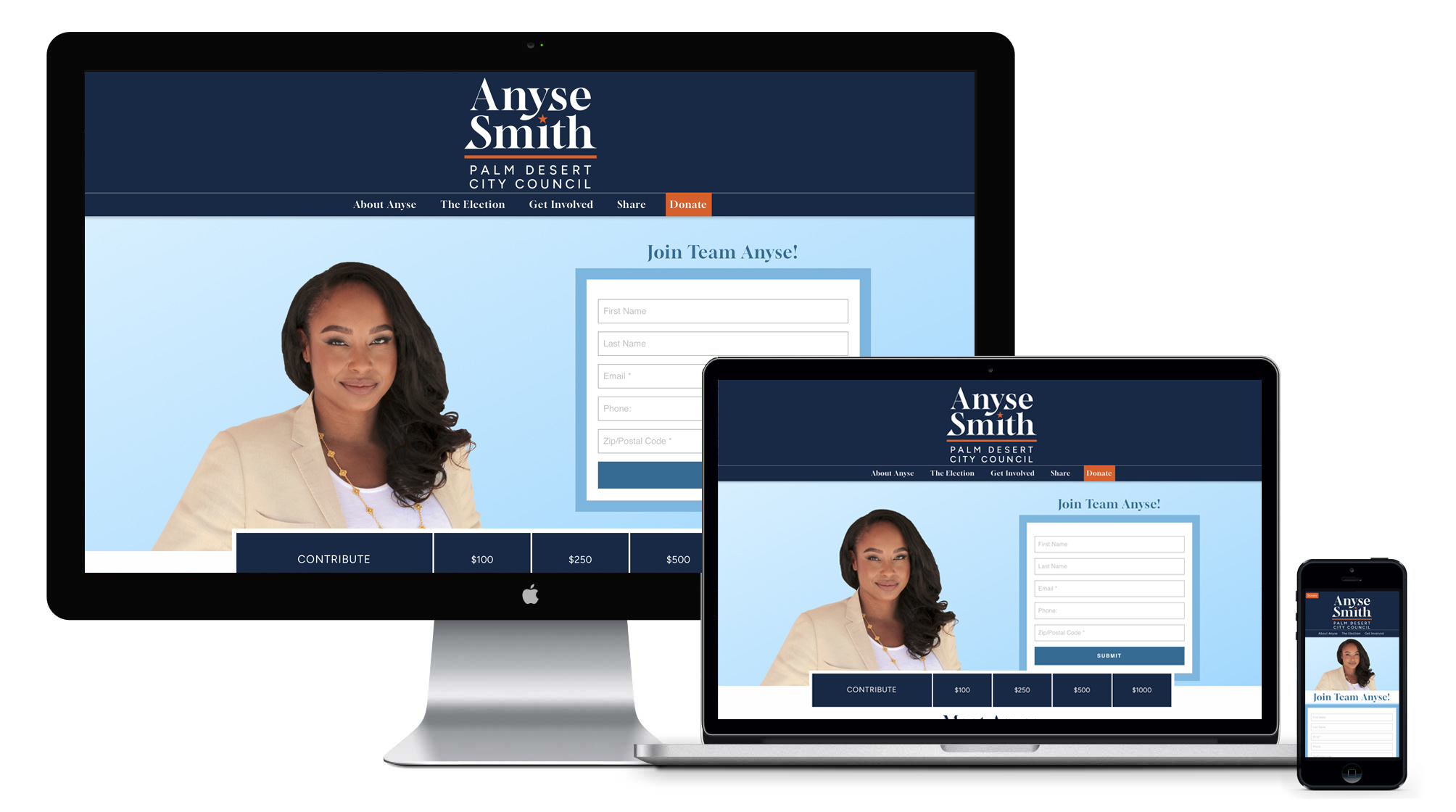 Anyse Smith campaign website graphics